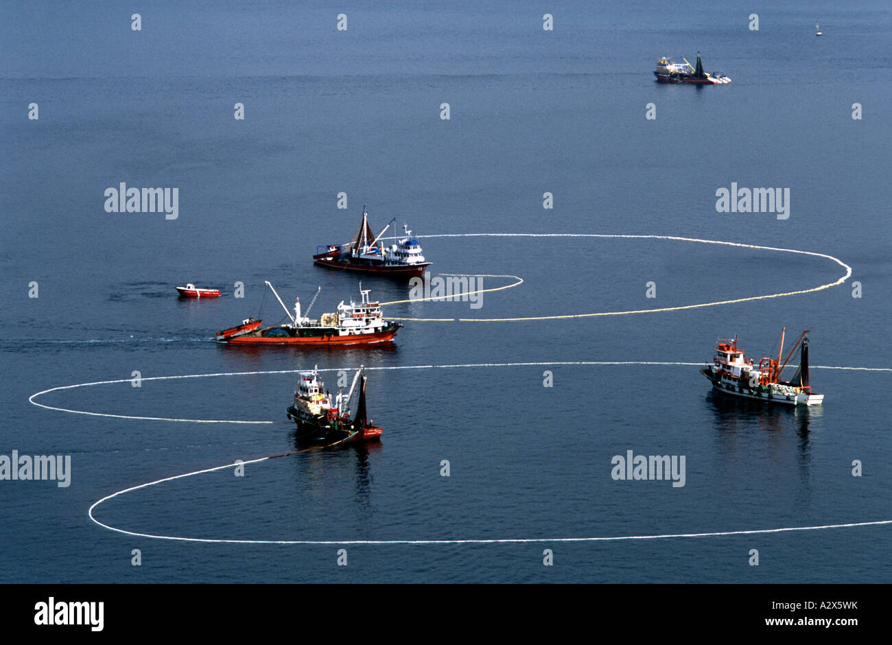 Fishing boats in Bosphorus Strait, Istanbul Turkey. Stock Photo