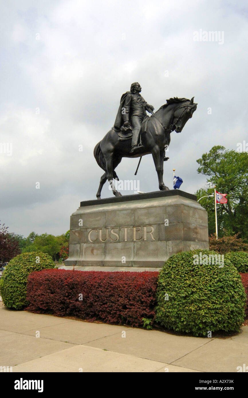 Statue to General George Custer in his hometown of Monroe, MI Stock Photo