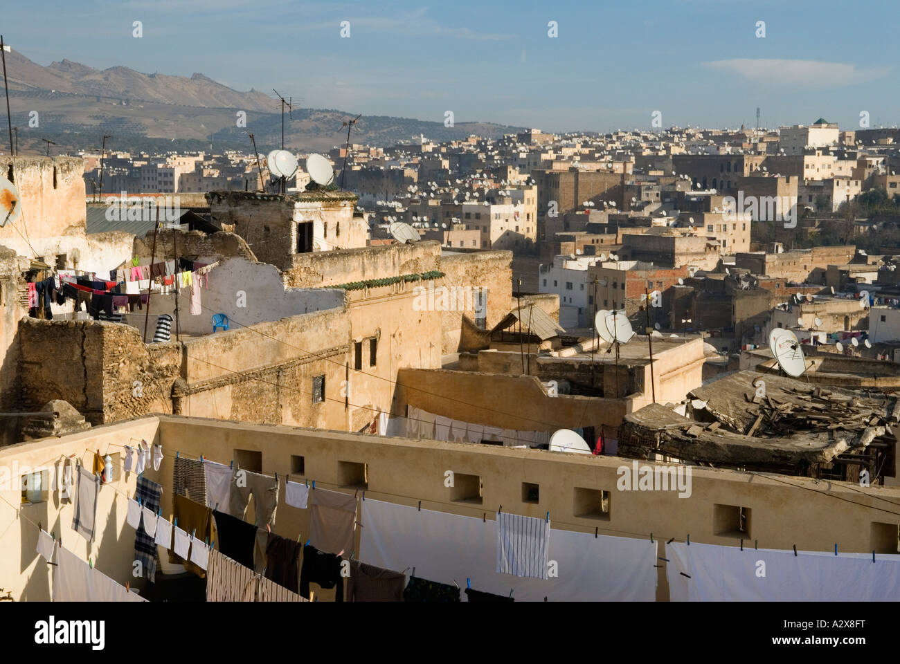 Fes el Bali Morocco, roof tops skyline the horizon, a cityscape of the ...