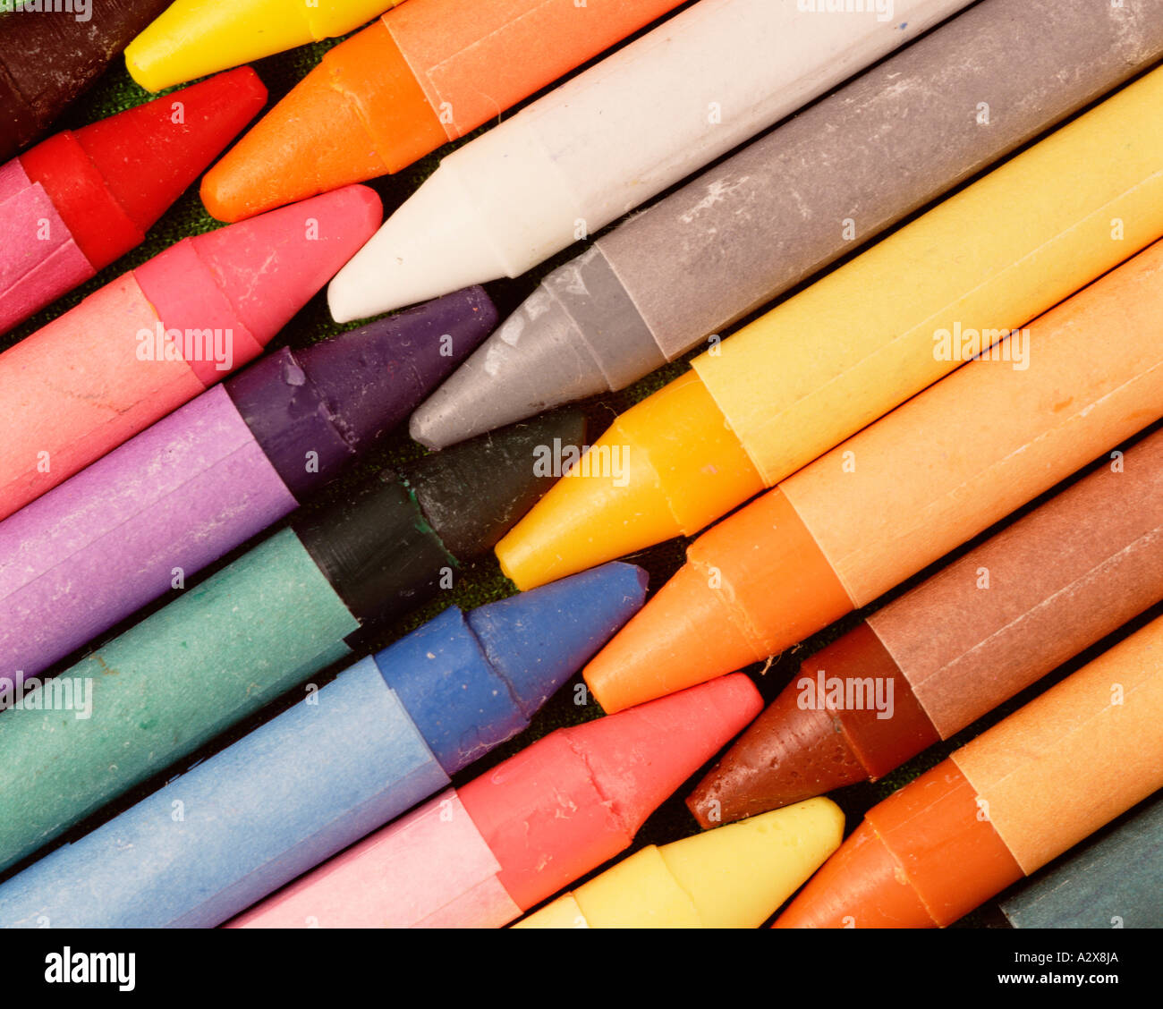 Still life. Artists materials. Wax crayons. Stock Photo