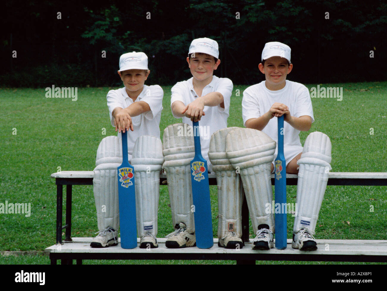 Children Boy Outdoors Sport Recreation Cricket Stock Photo