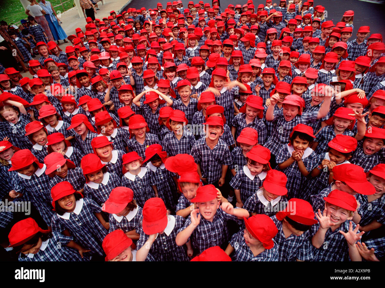 Australia. Group of school children standing in playground. Stock Photo