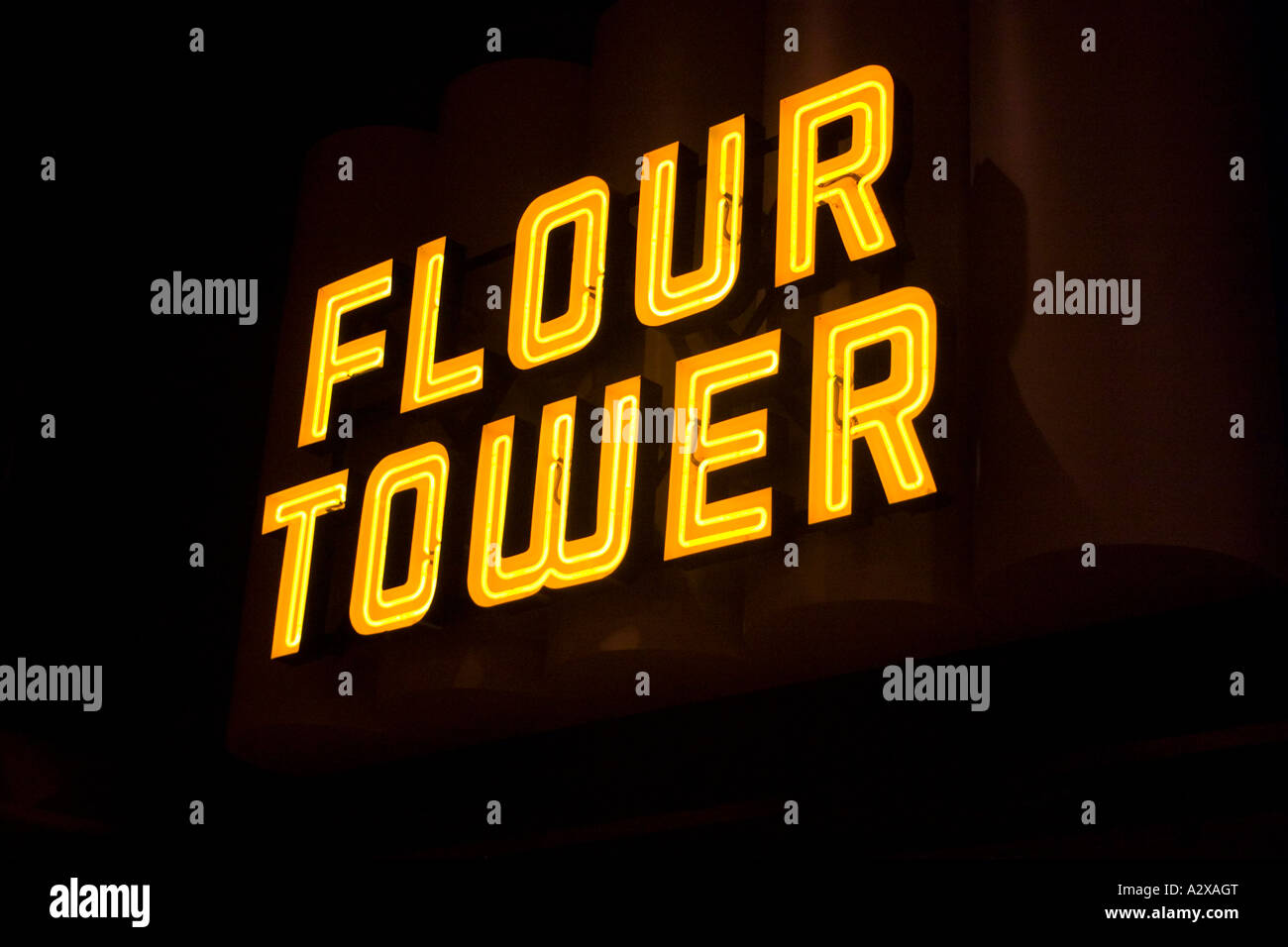 Fluorescent Flower Tower sign. Mill City Museum Minneapolis Minnesota