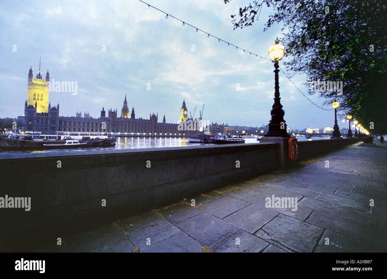 The Houses Of Parliament and Westminster Palace as seen from The South Bank of the Thames Path Stock Photo
