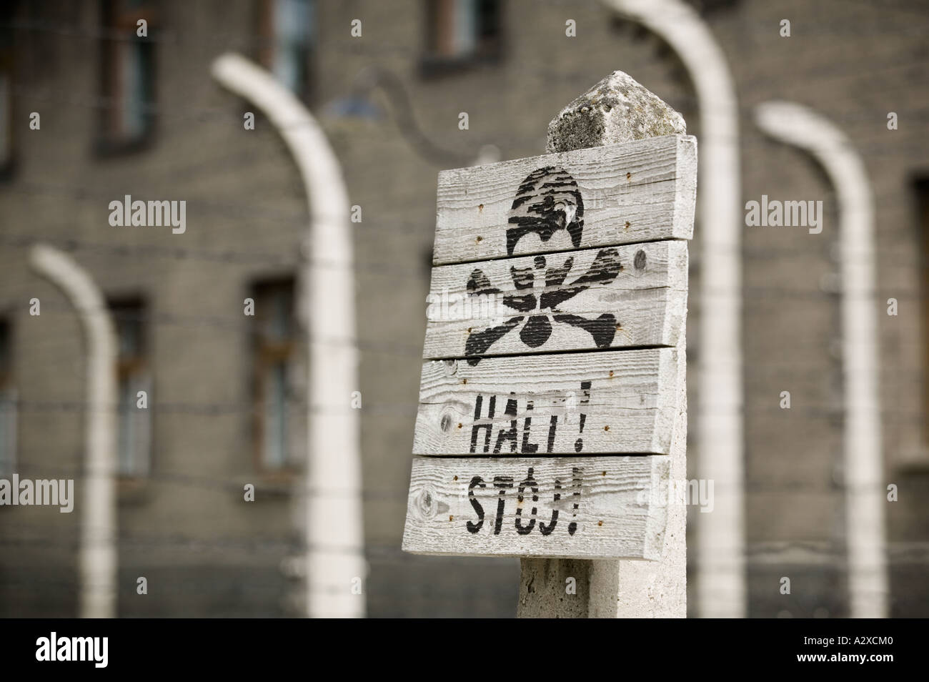Detail of a sign in KL Auschwitz I Concentration Camp, Oswiecim. Stock Photo