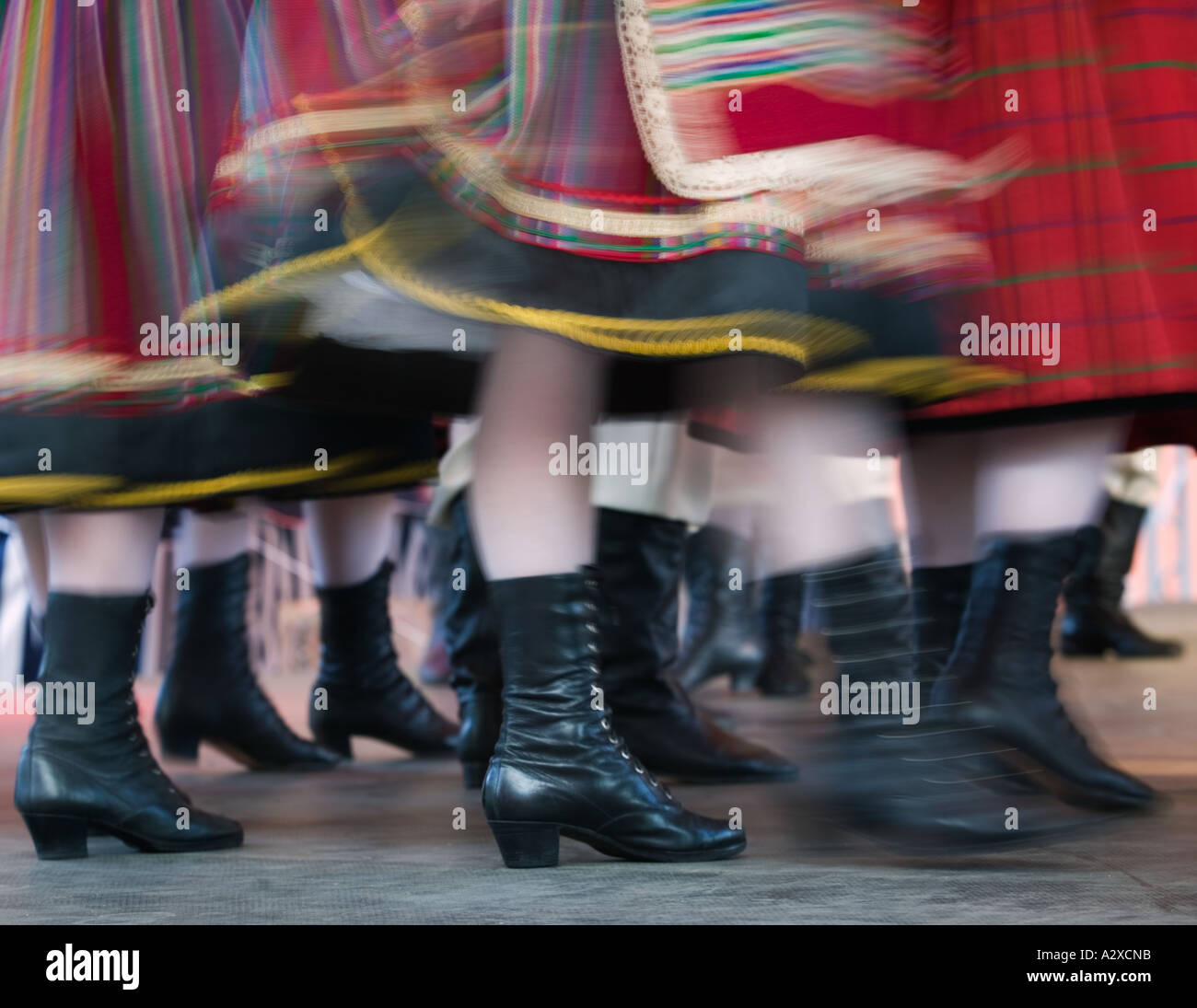 Traditional dancers in the Old Town, Warsaw. Stock Photo