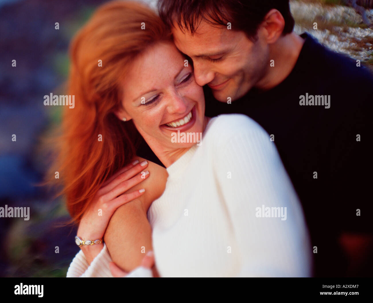 Close up of young couple outdoors. Stock Photo