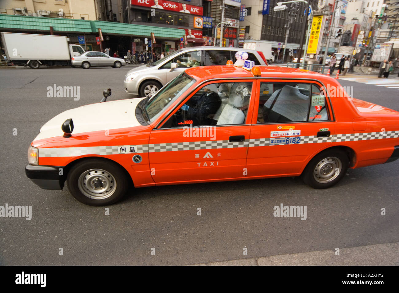 Asakusa Tokyo Japan Taxi Red orange Stock Photo