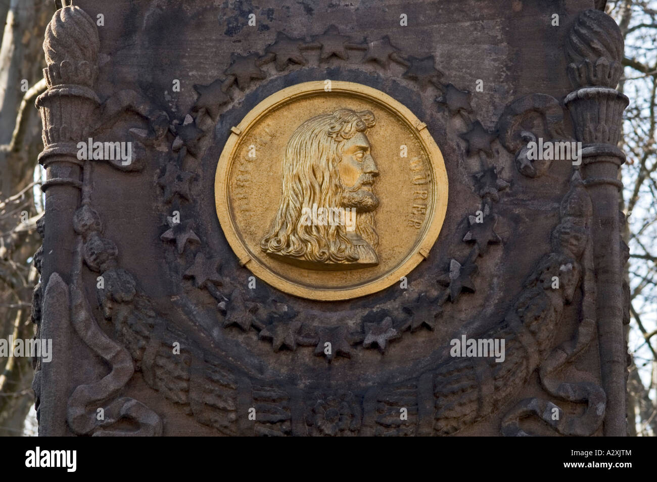 Albrecht Duerer, Detail of a monument, Nuremberg, Bavaria, Germany Stock Photo