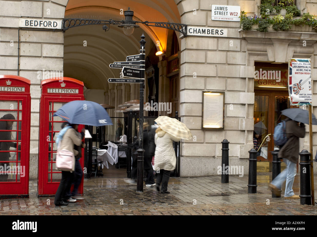 Wind and rain in Covent Garden London Stock Photo
