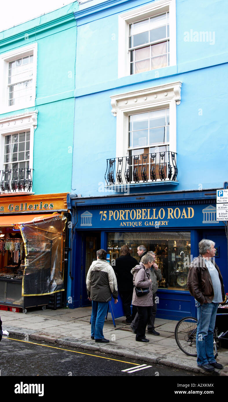 Antique shops and colourful facades in Portobello Road London Stock