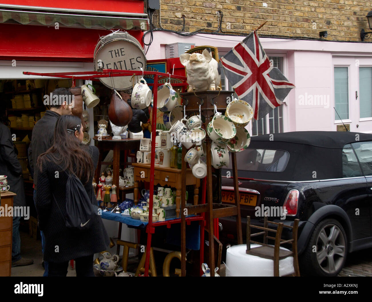 Busy stalls in Portobello Road market London Stock Photo Alamy