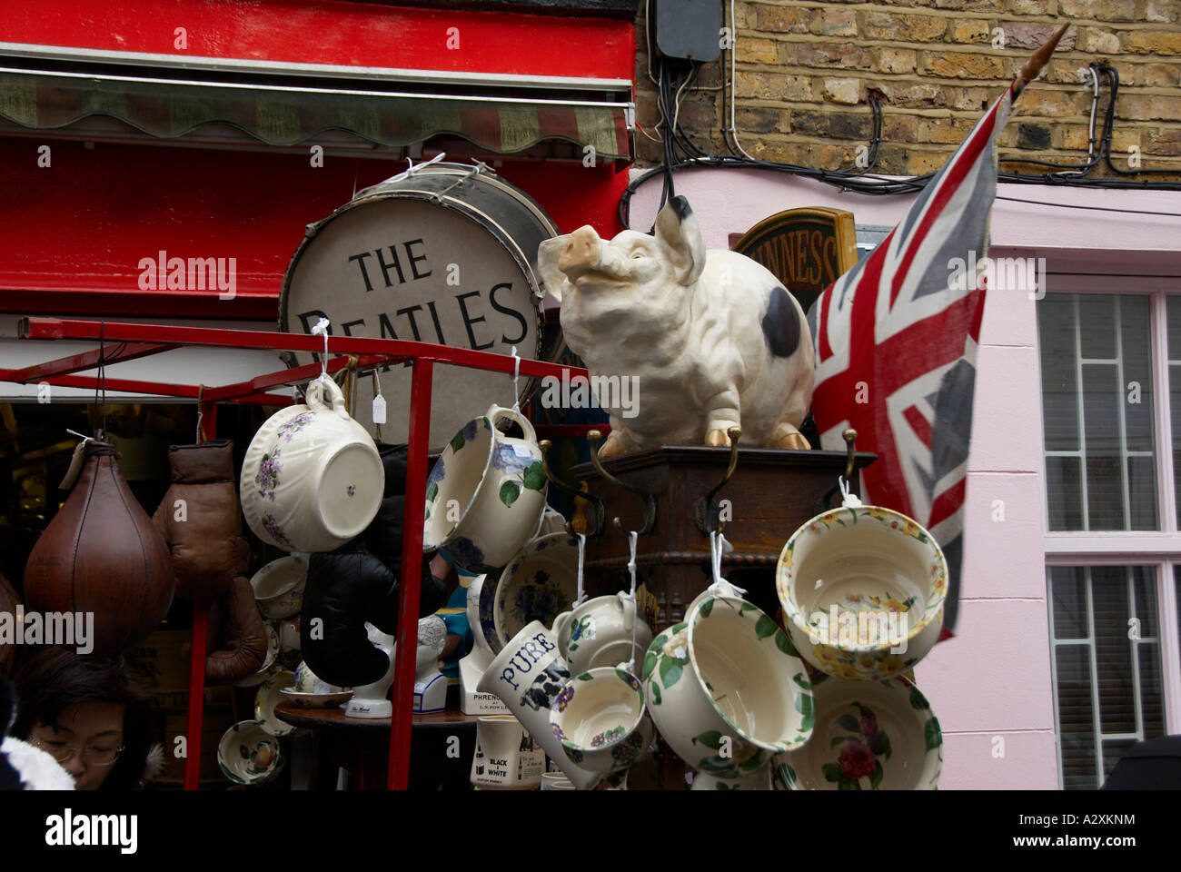 british memorabilia stall in Portobello Road market London Stock Photo