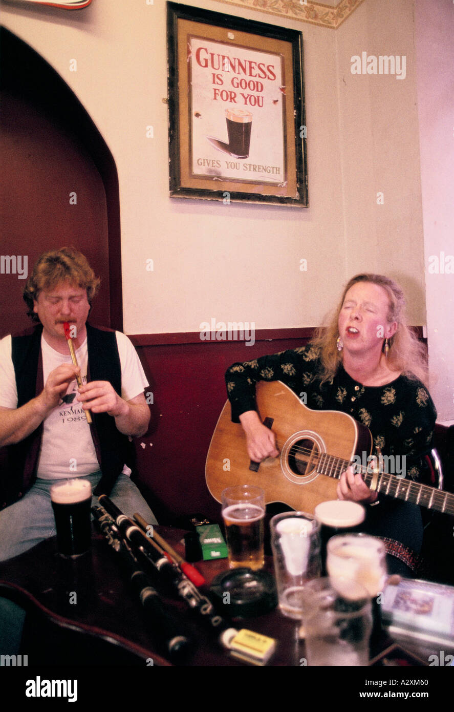 irish music session in a pub in galway pub 1992 Stock Photo