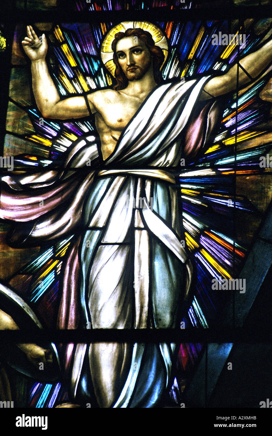 Stained glass window of Jesus Christ the Saviour Stock Photo Alamy