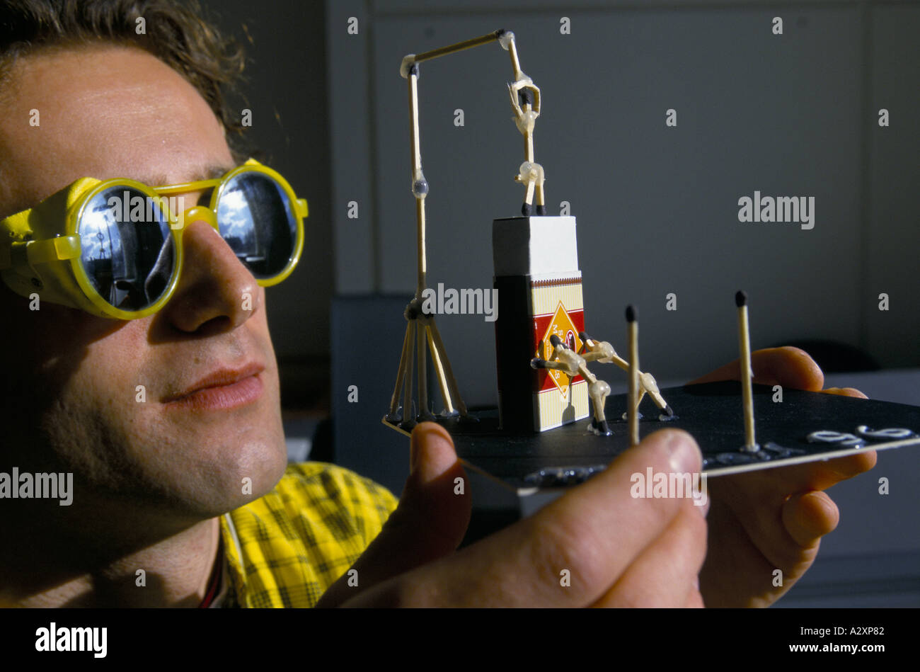 Drama student working on a stage set design model at Liverpool Institute of Performing Arts. Stock Photo