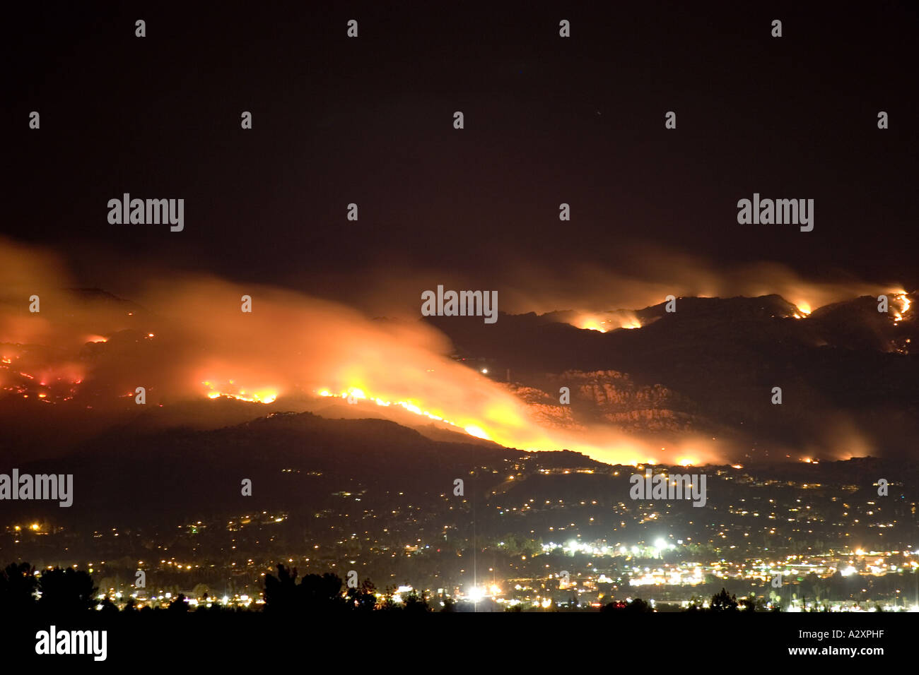 View of the Topanga Wildfire September 2005 from Topanga Canyon Blvd in Woodland Hills California Stock Photo