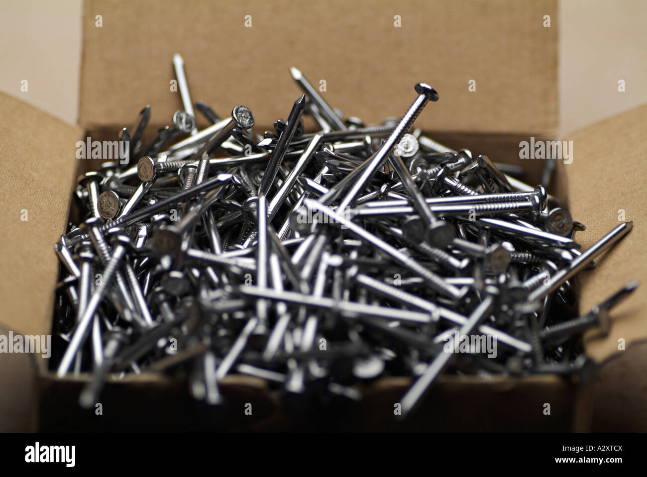 Box of Wood Nails Stock Photo Alamy