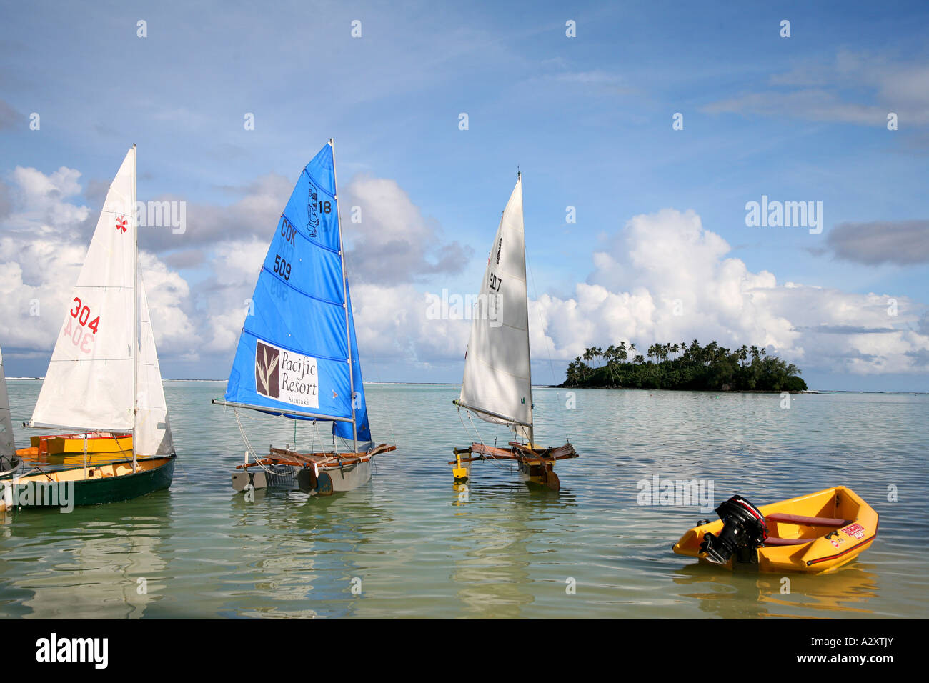 Racing Yachts on Muri Beach Raratonga Cook islands island Polynesia Pacific Stock Photo