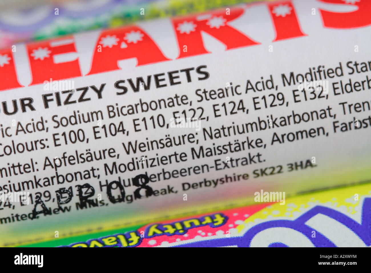 Childrens sweets candy ingredient content consumer information label Stock Photo
