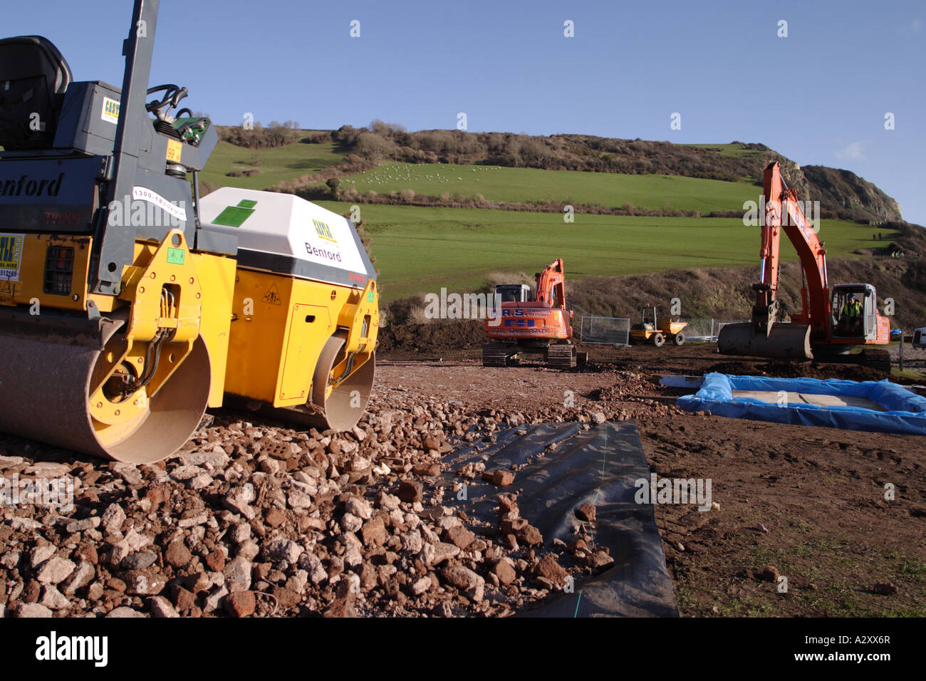 Beach Devon contractors building hard stand road access for