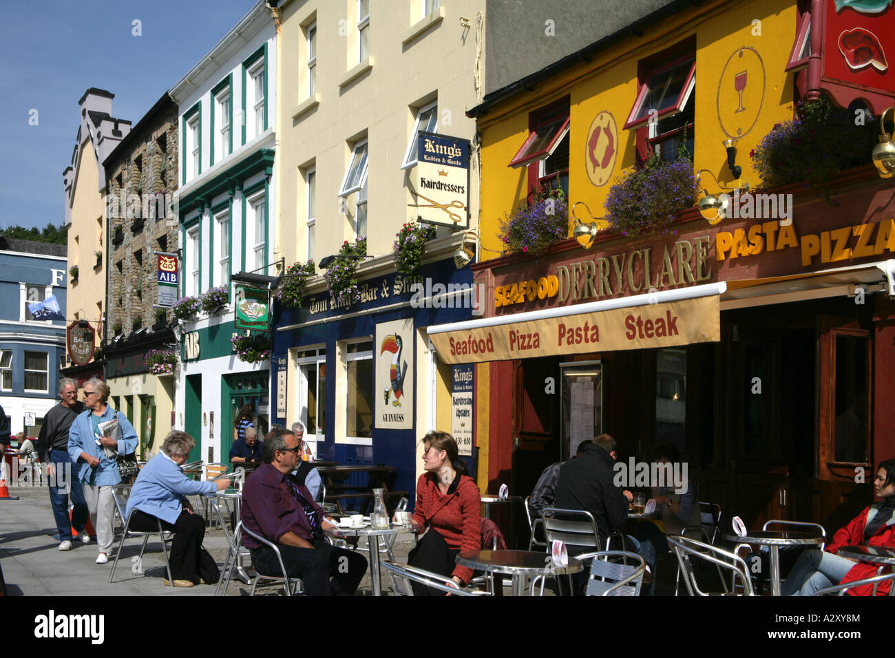 Clifden pavement cafes Connemara west of Ireland Stock Photo
