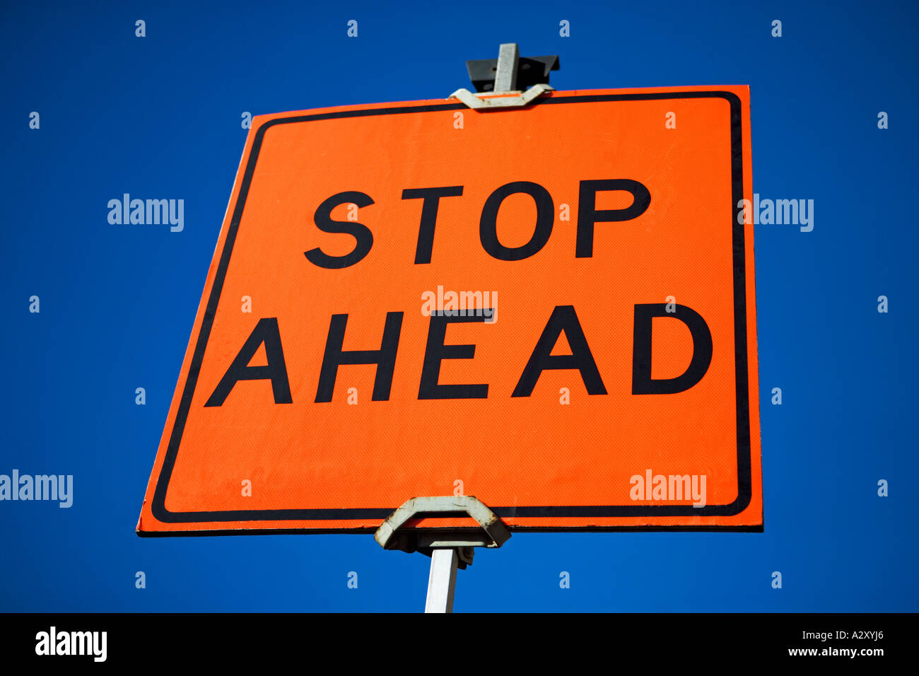 STOP AHEAD ROAD SIGN Stock Photo Alamy