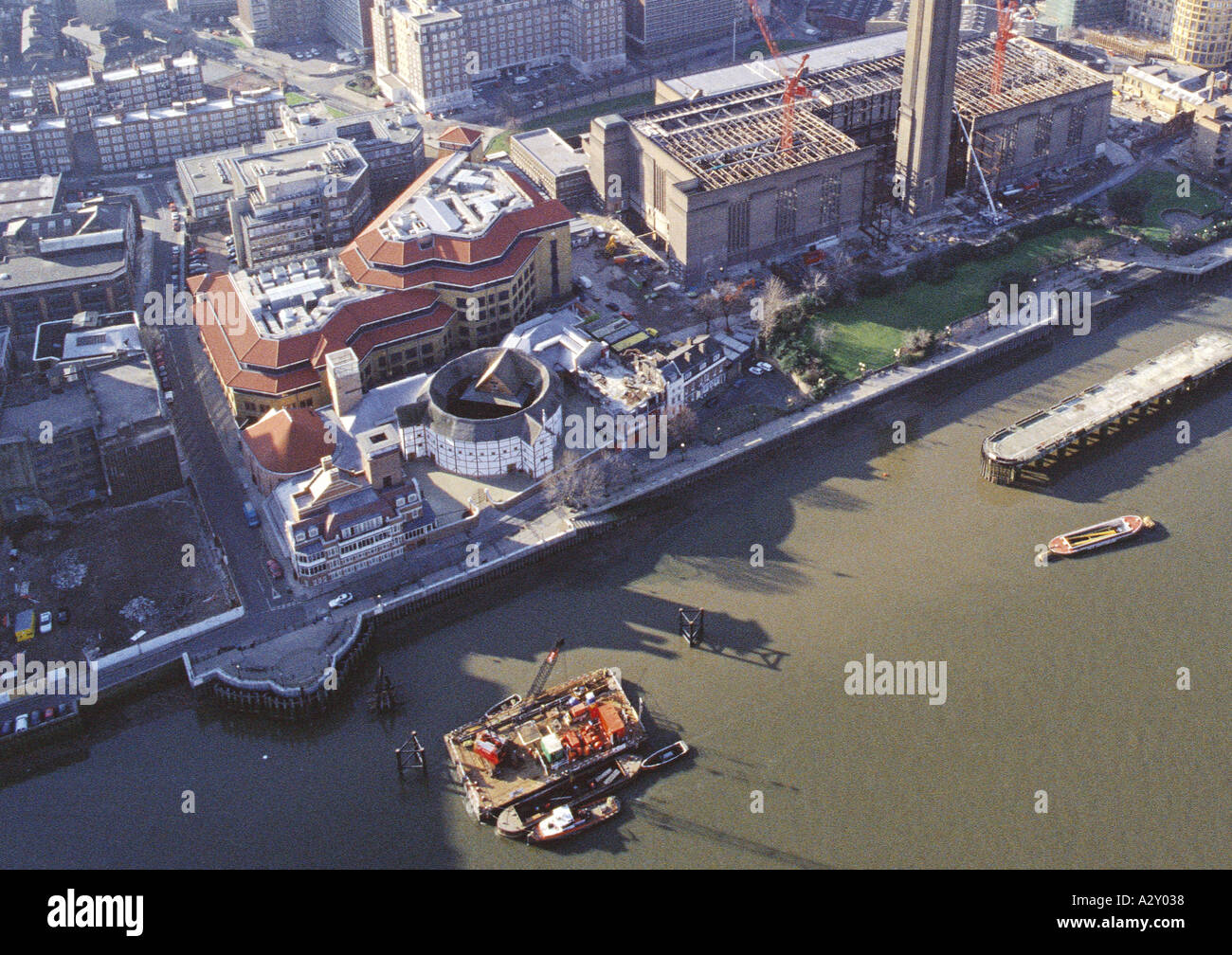 Aerial view of the Globe Theatre South Bank London Stock Photo