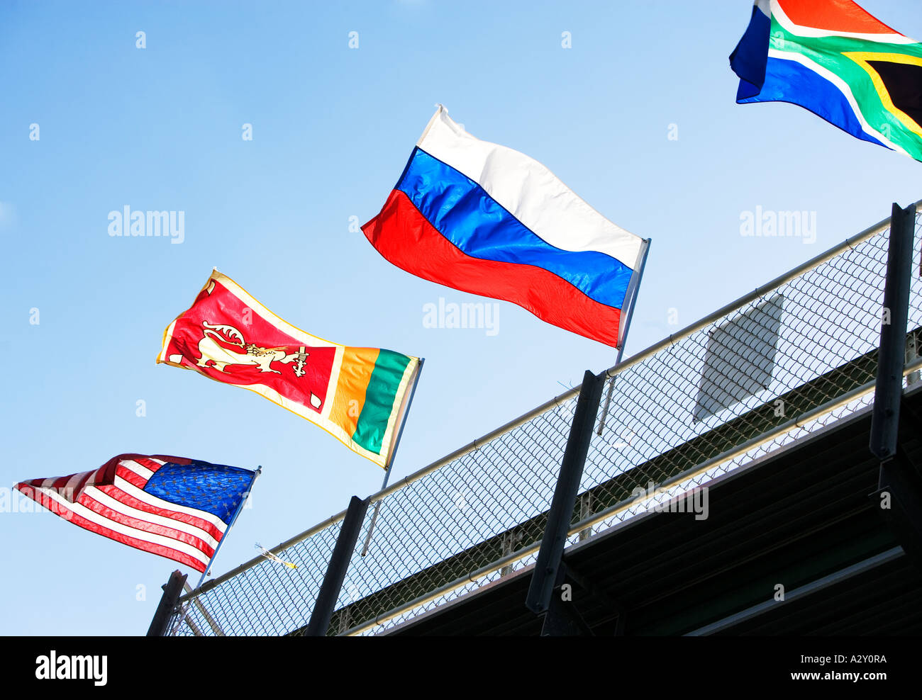 FLAGS AT TENNIS STADIUM Stock Photo Alamy