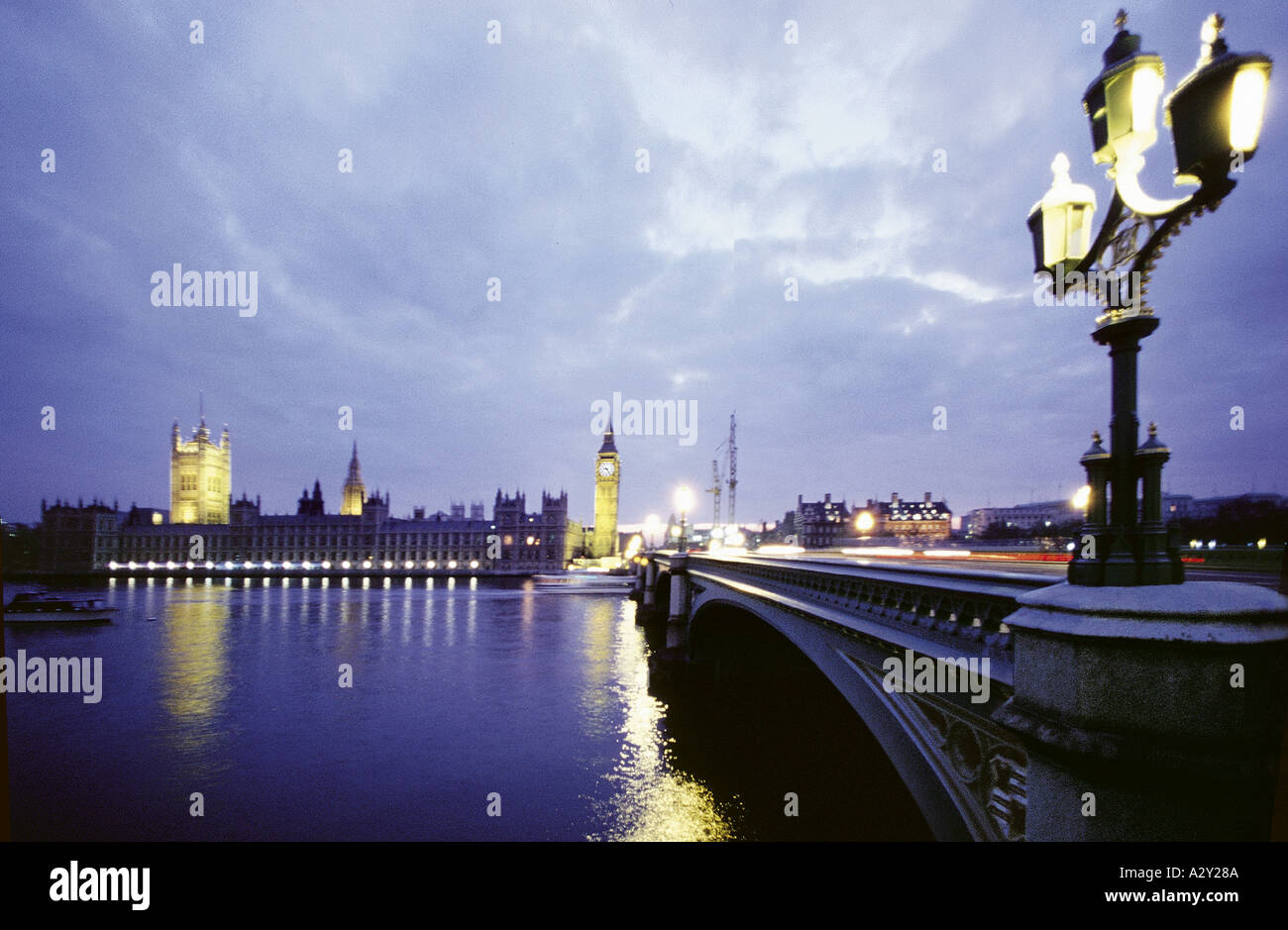 The Houses Of Parliament and Westminster Palace as seen from The South Bank of the Thames Path Stock Photo