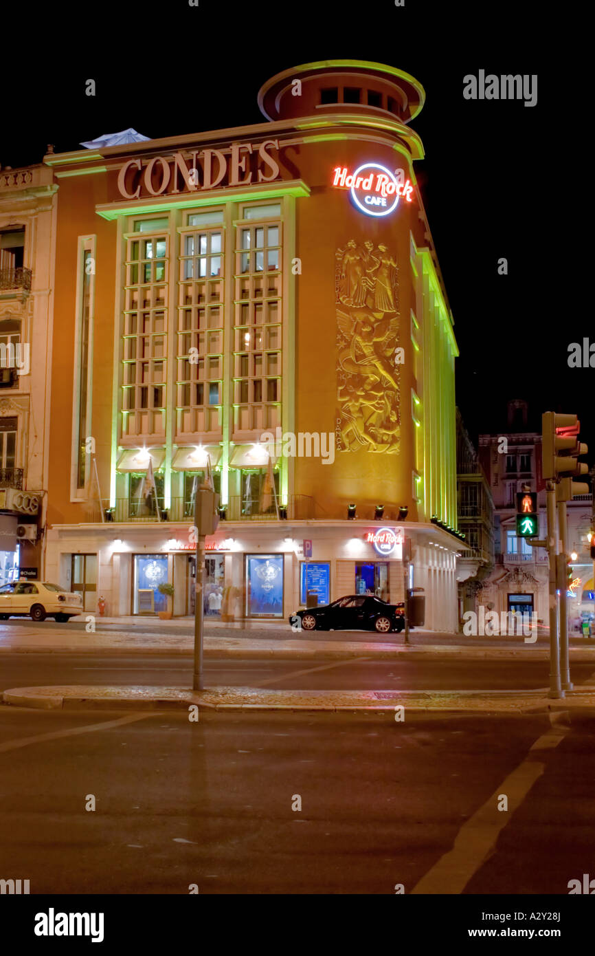 Hard Rock Cafe in Lisbon, Portugal. Occupies the former Condes Cinema  building, built in the Estado-Novo architecture style Stock Photo - Alamy