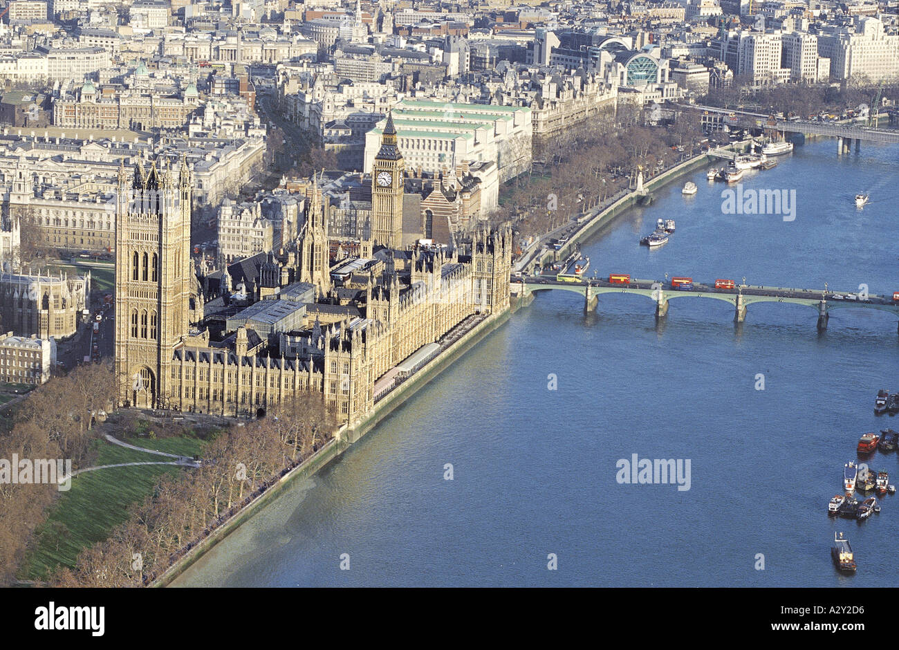 Aerial View of Wesminster Palace and The Houses of Parliment Stock Photo