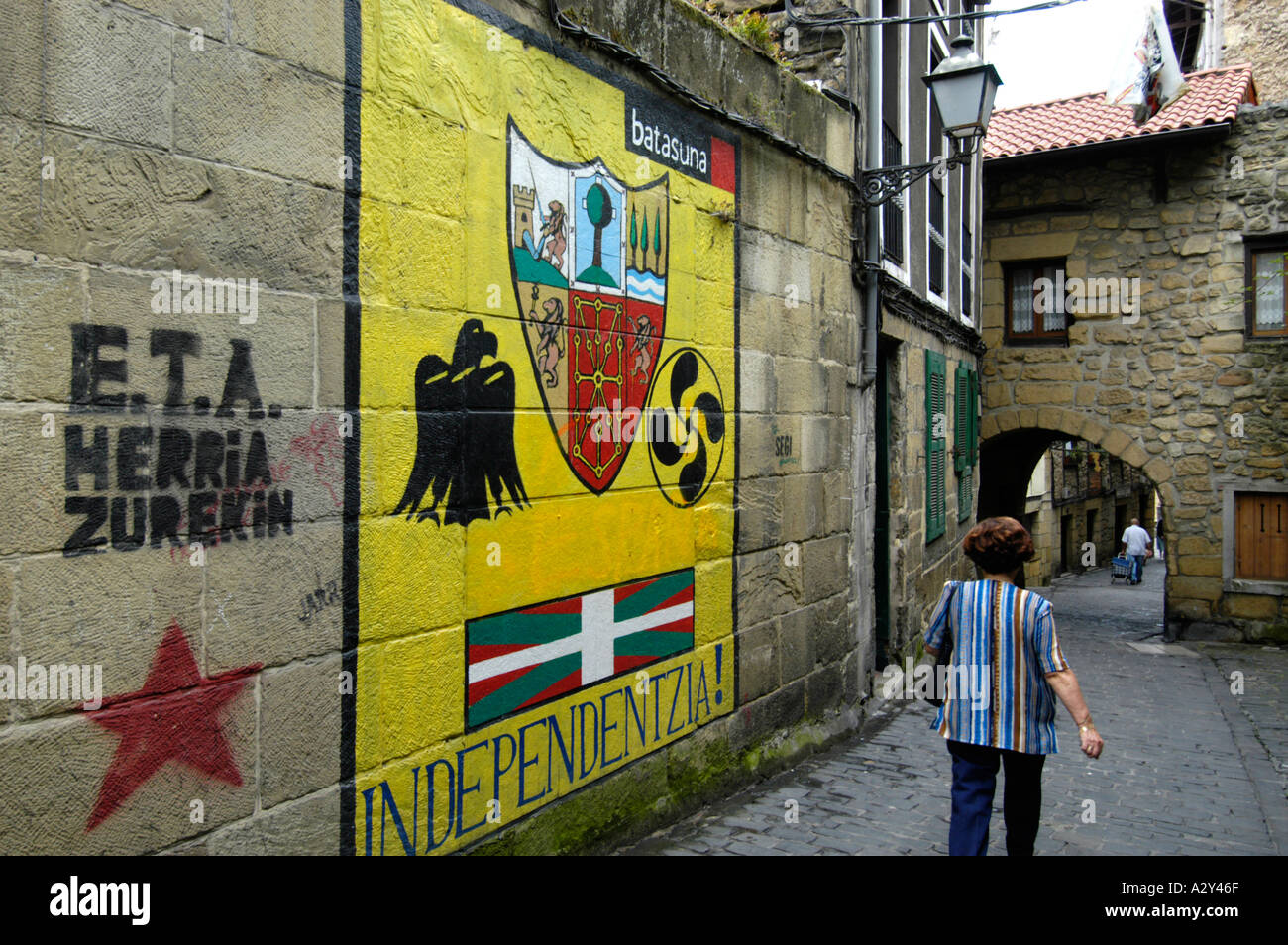 ETA pro independence wall painting by banned Batasuna separatists, Pasajes San Juan near San Sebastian, Spain Stock Photo