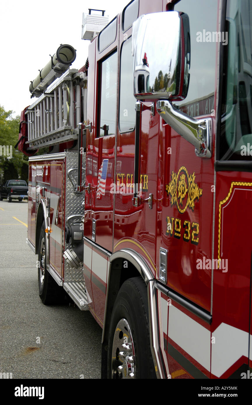 Unique parts and areas of a fire truck Stock Photo