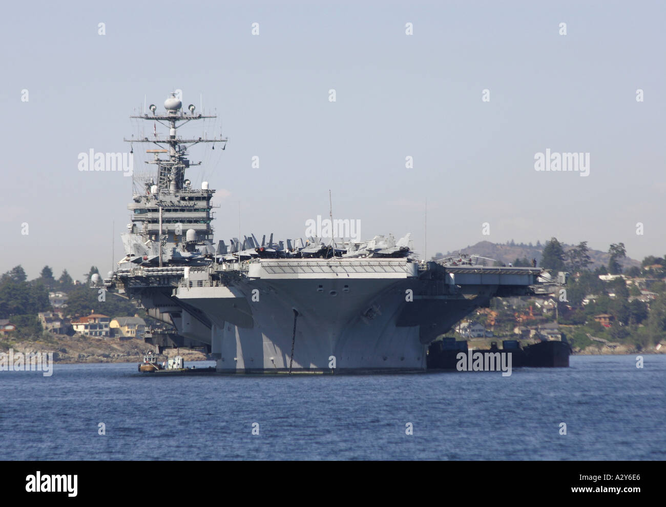 A United States Aircraft Carrier moored off Victoria Vancouver Island Canada Stock Photo