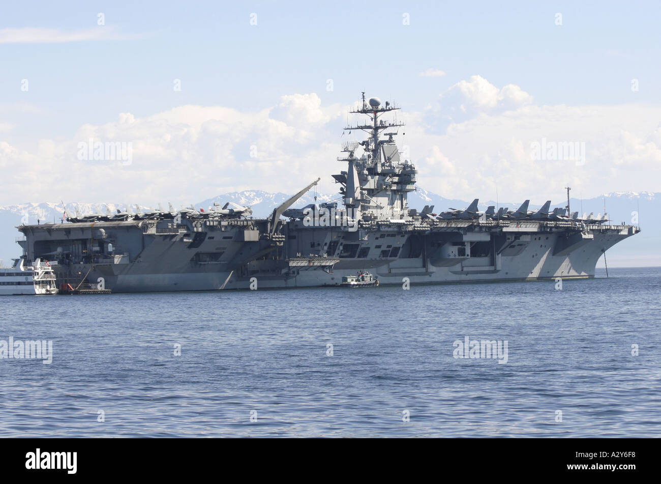 A United States Aircraft Carrier moored off Victoria Vancouver Island Canada Stock Photo