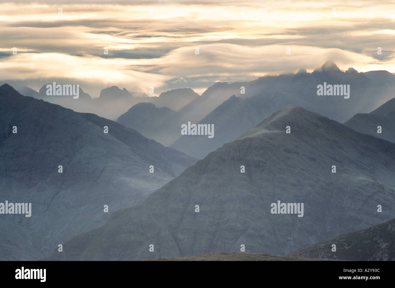 Atmospheric mountain ridge photo of the Black Cuillins -Skye Stock Photo