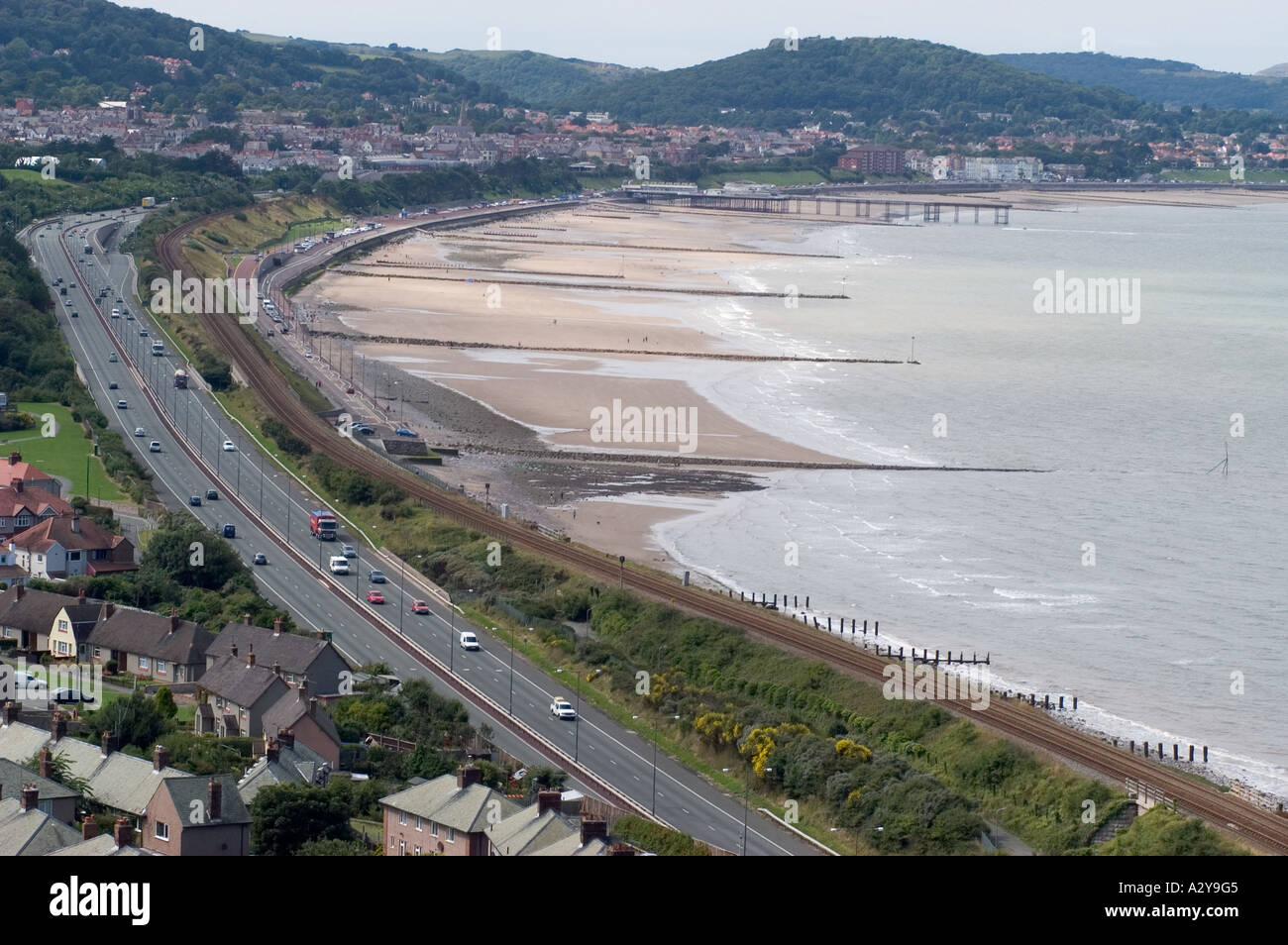 A55 Expressway and Beaches Colwyn Bay Conwy North East Wales Stock Photo