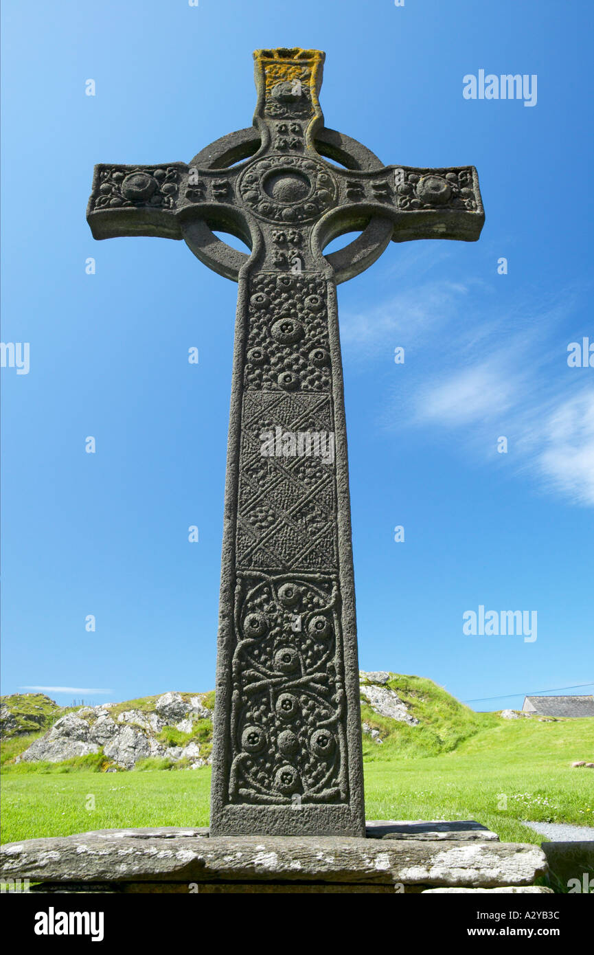 St Johns Cross, Iona Abbey, Scotland Stock Photo