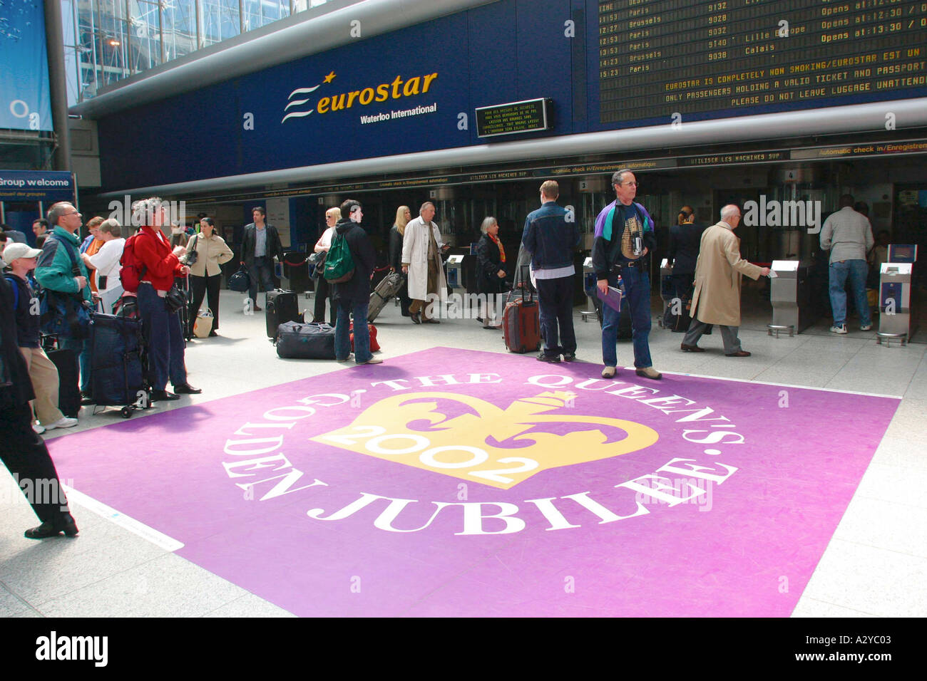 Floor graphic at Eurostar Terminal Waterloo London UK Stock Photo