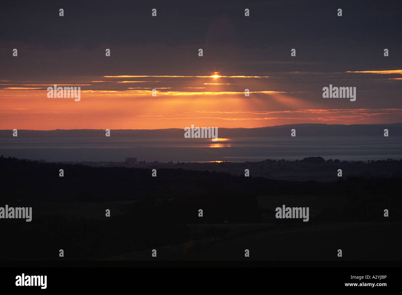 Sunset over Morecambe Bay from Littledale, Lancashire, England Stock Photo Alamy