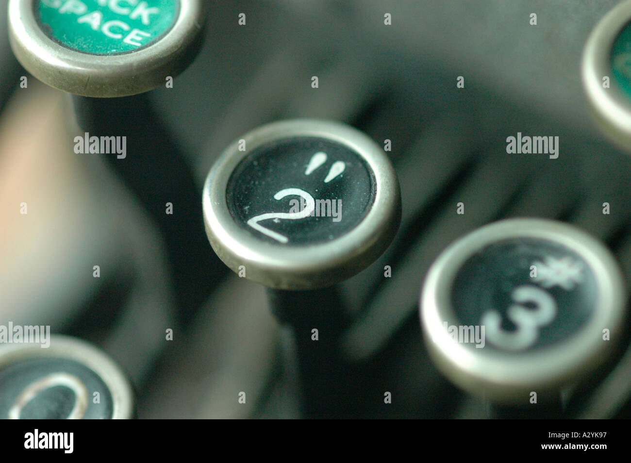 An Old manual typewriter with its working keyes with numbers and letters quotes 2 Stock Photo