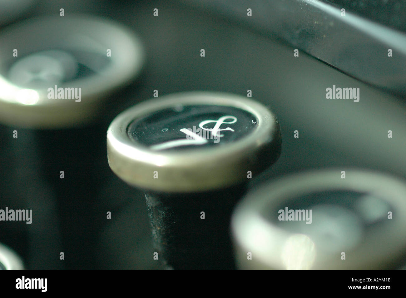 An Old manual typewriter with its working keys with numbers and letters ampersand 7 Stock Photo