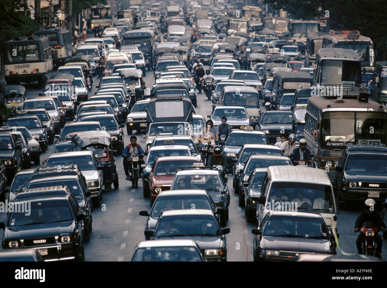 traffic jam in Phoen chit, central bangkok, Thailand Stock Photo