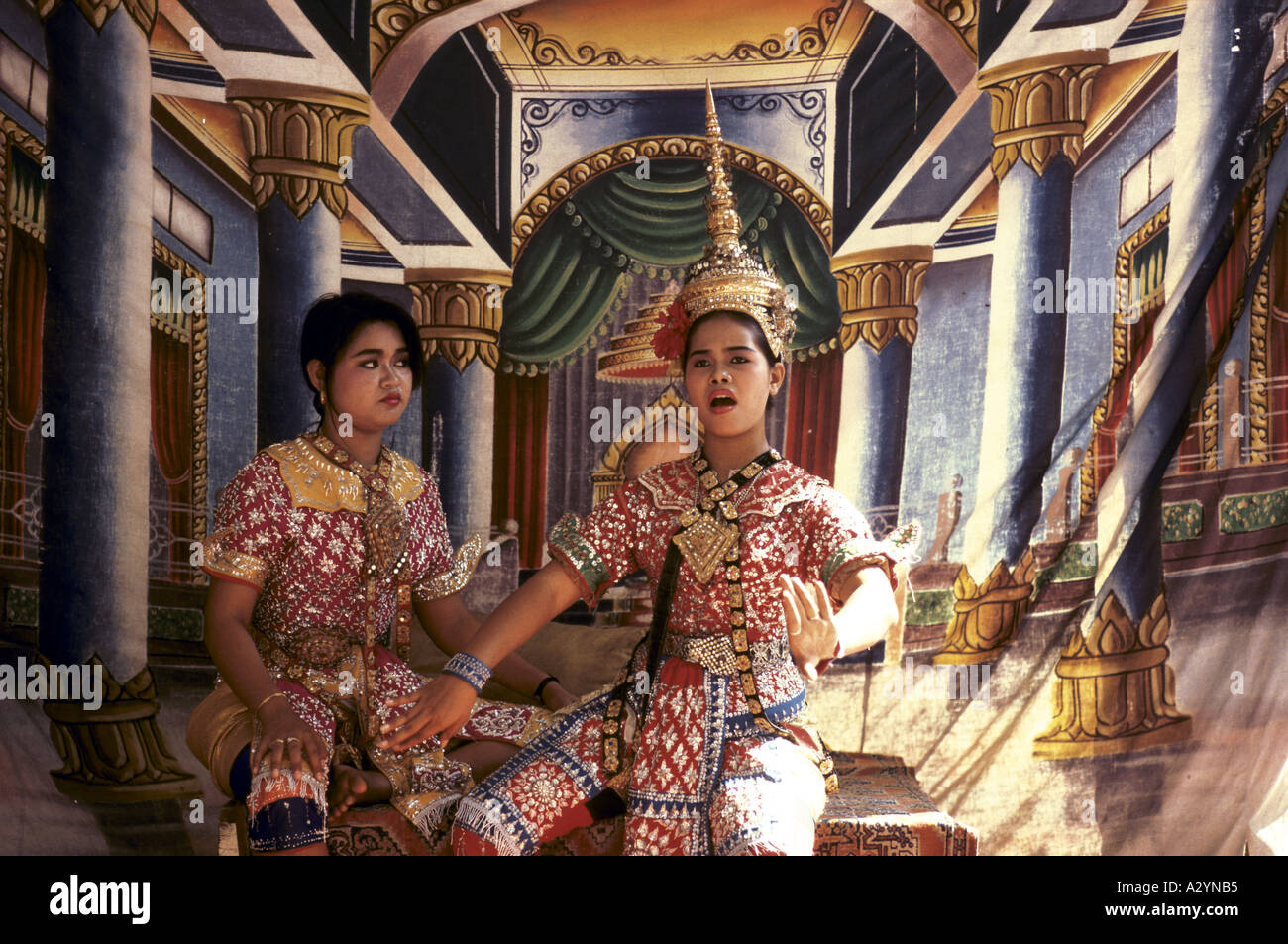 Traditional theatre being performed in Temple Greuas in Nakhon Pathon, Bangkok, Thailand Stock Photo