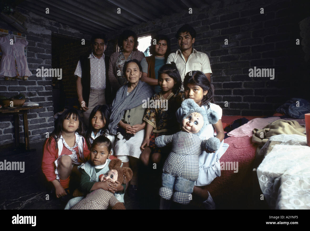 A family in a house, Shanty town, Mexico Stock Photo