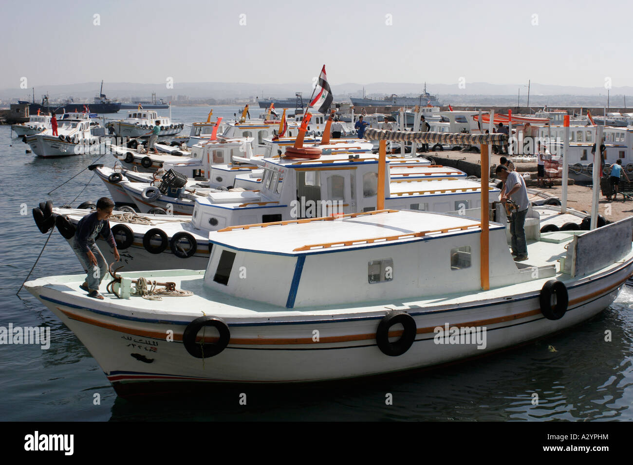 Boats near Arwad island, Syria Stock Photo