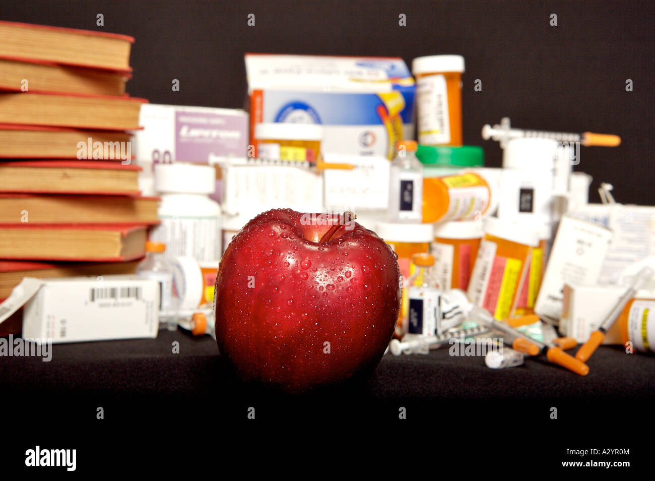 fruit apple book drug medicine Stock Photo Alamy