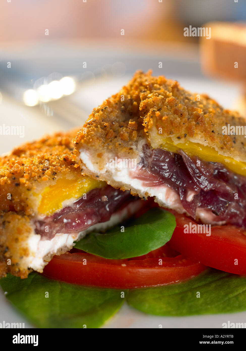 bread crumb coated vegetable stacks Stock Photo - Alamy