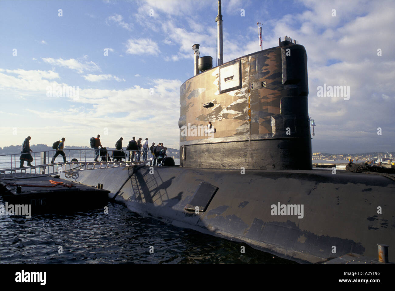 crew boarding submarine at port Stock Photo